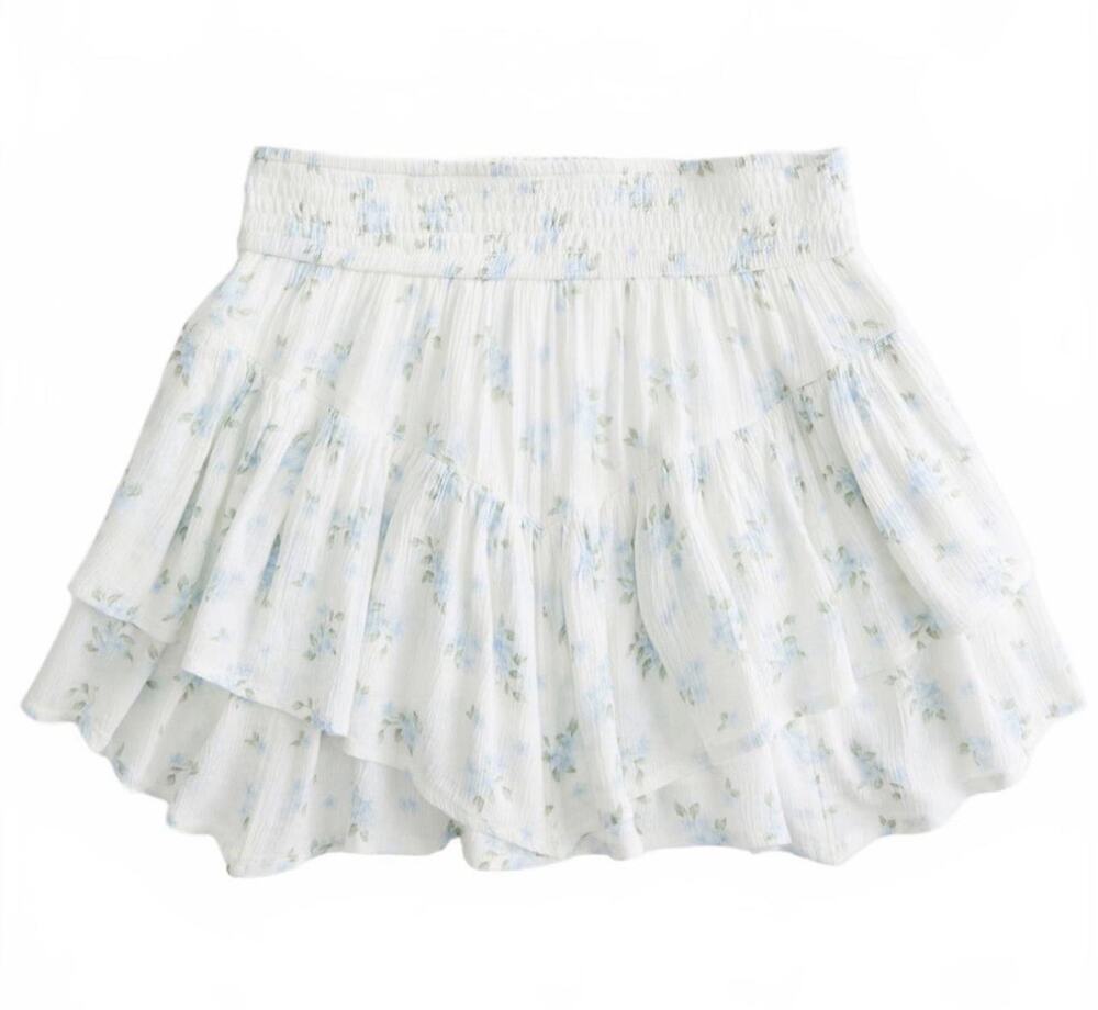 Hollister Floral Mini Skort S Coquette Romantic Fairy Cottage Tiered Micro Skirt